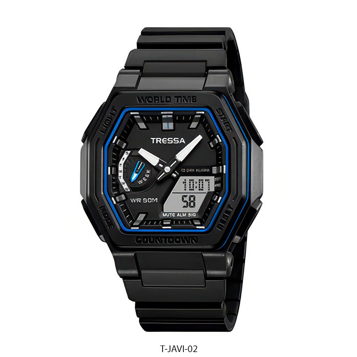 Reloj Tressa Javi 02 analógico-digital negro con detalles azules