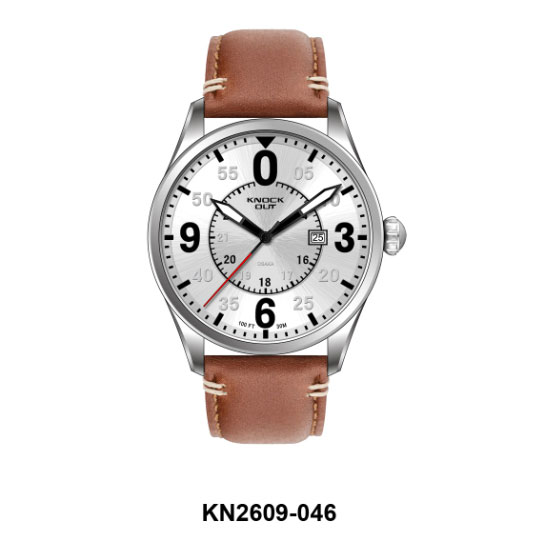 Reloj Knock Out 2609-046 Osaka para hombre, esfera blanca y correa marrón